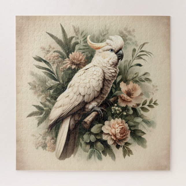 Vintages Cockatoo Botanisches Gemälde (Vertikal)