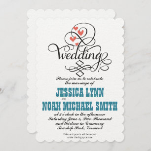 Vintages Coeurs Whimsical Invitation Turquoise et