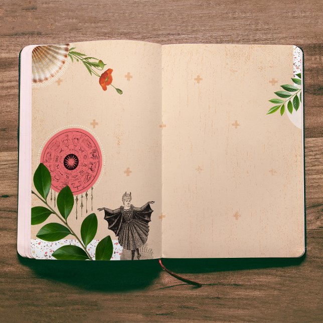 Vintages Collage Decoupage Beige Junk Journal (Art Junk Journal Printed Paper Sheet in Modern Collage design, leafy, horoscope wheel, terrazzo.)