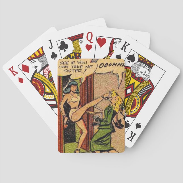 Vintages Comic Art "Katzenkampf" Kartendeck (Rückseite)