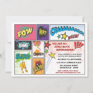 Vintages Comic Book Strip Super Hero Party laden e Einladung