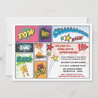 Vintages Comic Book Strip Super Hero Party laden e Einladung