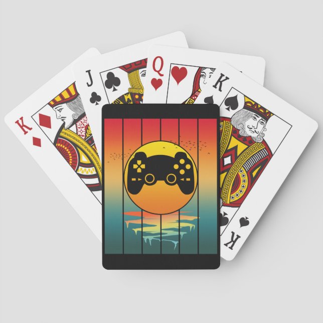 Vintages Computerspiel für Sunset Gamer Spielkarten (Rückseite)