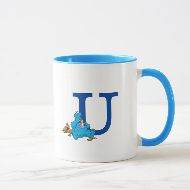 Vintages Cookie Monster Eating Cookies Monogram U Tasse (Rechts)