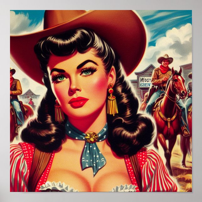 Vintages Cowgirl-Button Poster (Vorne)