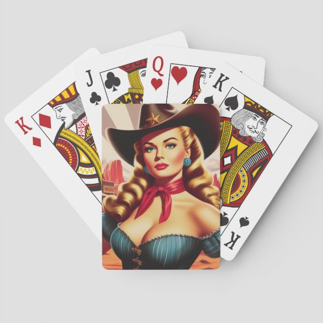Vintages Cowgirl-Button Spielkarten (Rückseite)