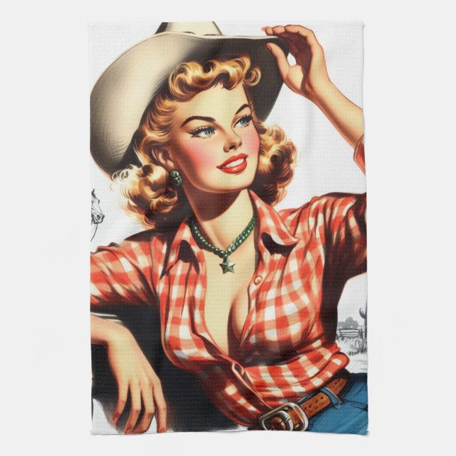 Vintages Cowgirl Button Up Geschirrtuch (Vertikal)