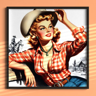 Vintages Cowgirl Button Up Poster