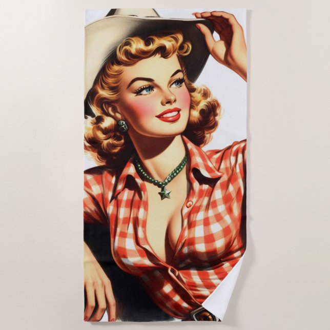 Vintages Cowgirl Button Up Strandtuch (Vorderseite)