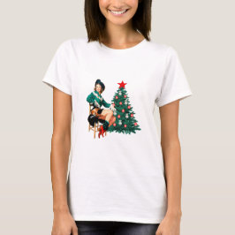Vintages Cowgirl mit Weihnachtsbaum T-Shirt