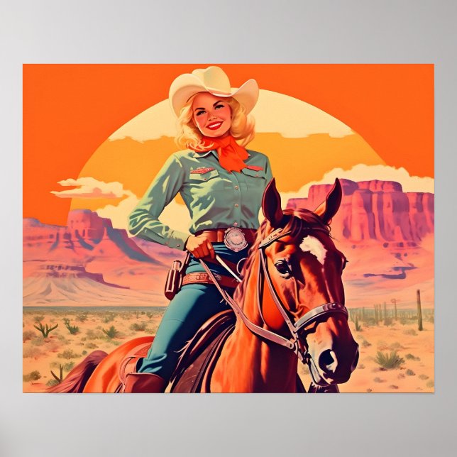 Vintages Cowgirl Reitpferd Poster (Vorne)
