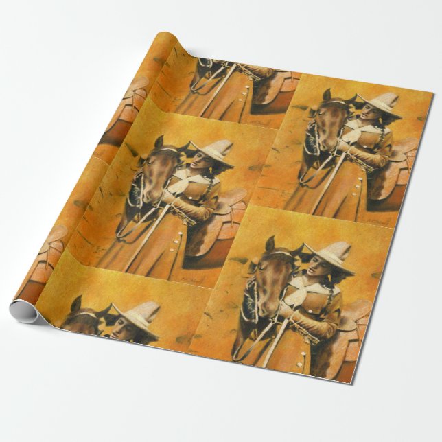 Vintages Cowgirl-Verpackungs-Papier Geschenkpapier (Ungerollt)