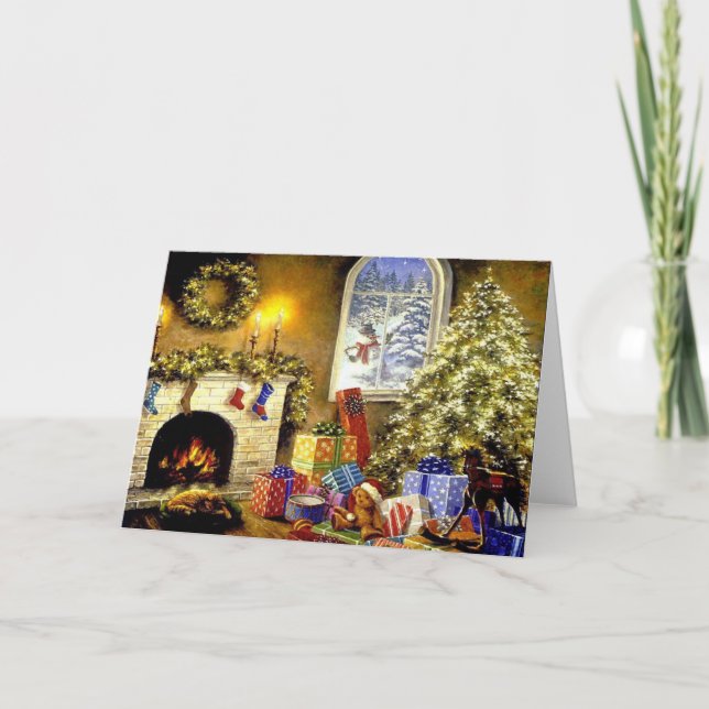 Vintages Cozy Weihnachtswohnzimmer Feiertagskarte (Vorderseite)