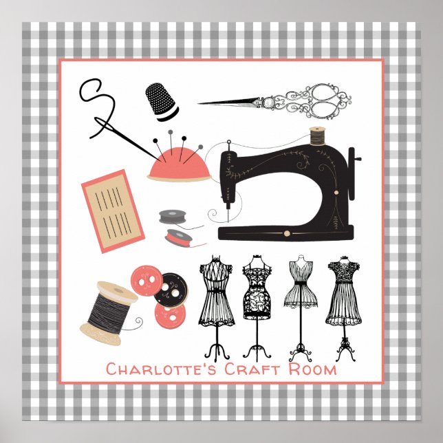 Vintages Crafty Nähwerk Personalisiert Poster (Vorne)