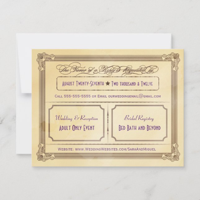 Vintages Cream & Brown Poster Hochzeit RSVP (Vorderseite)