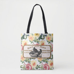 Vintages Crow-Etikett und Blume Tasche
