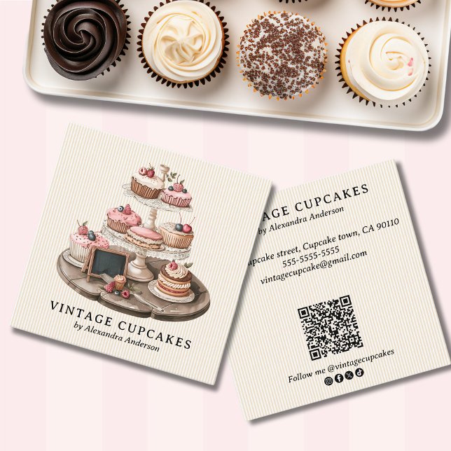 Vintages Cupcake-Bäckerei Quadratische Visitenkarte (Vintage Cupcake Bakery Square Business Card)