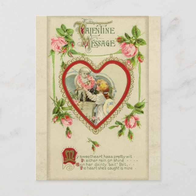 Vintages Cupid und Herzschmerzen Postkarte (Vorderseite)