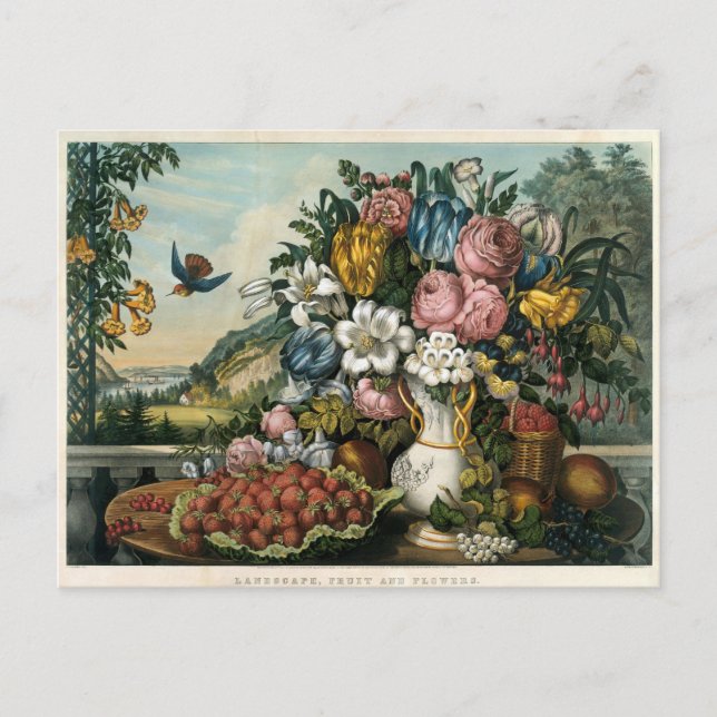 Vintages Currier & Ives Obst und Blume Landschaft Postkarte (Vorderseite)