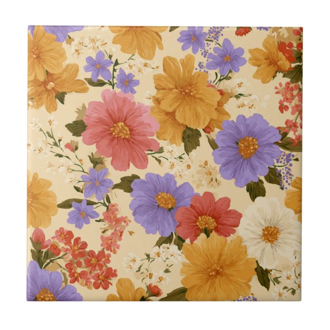 Vintages Daisy Floral Muster (2) Fliese (Vorderseite)