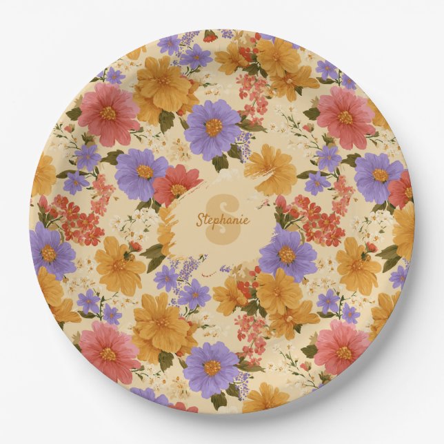 Vintages Daisy Floral Muster (2) Pappteller (Vorderseite)