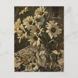 Vintages Daisy Wildblume Muster Altes Sepia Foto Postkarte