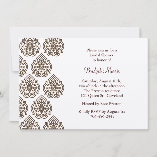 Vintages Damask Brautparty Einladung zu Champagner (Vorderseite)