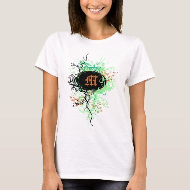 Vintages Damaskusmuster mit Monogram Letter M T-Shirt (Vorderseite)