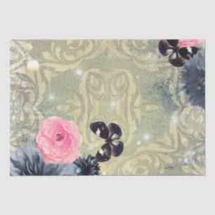 Vintages Damast-Blumendesign mit Schmetterlingen Seidenpapier