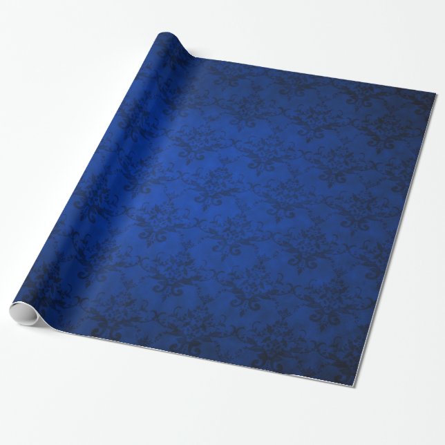 Vintages Damastmuster des Marineblaus Geschenkpapier (Ungerollt)