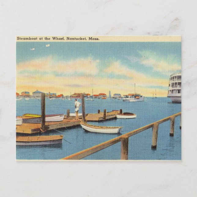 Vintages Dampfboot Wharf, Nantucket, Massachusetts Postkarte (Vorderseite)
