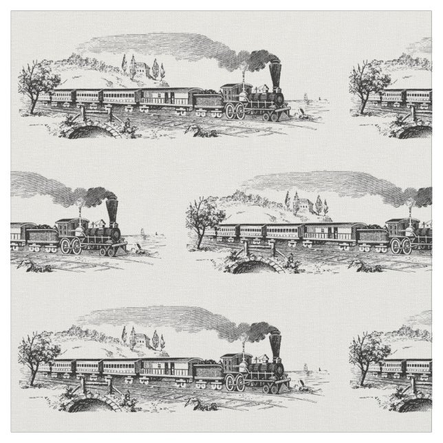 Vintages Dampfzug-Illustrationsmuster Stoff (Nahaufnahme)