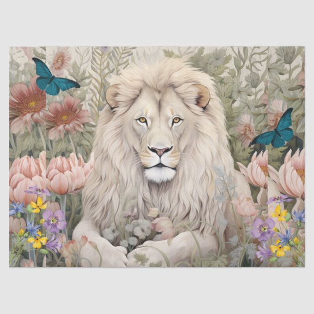 Vintages Dekoupage Lion Head & Blume Tissue Paper Seidenpapier (Vorderseite)