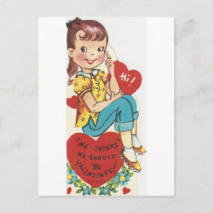 Vintages Denken Girl Valentine Feiertagspostkarte