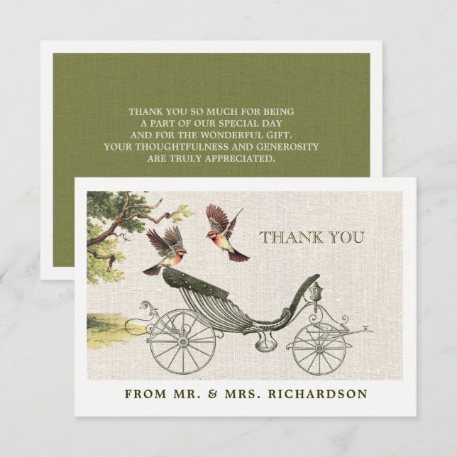 Vintages Design Hochzeit Vielen Dank Flachkarten Dankeskarte (Vorne/Hinten)