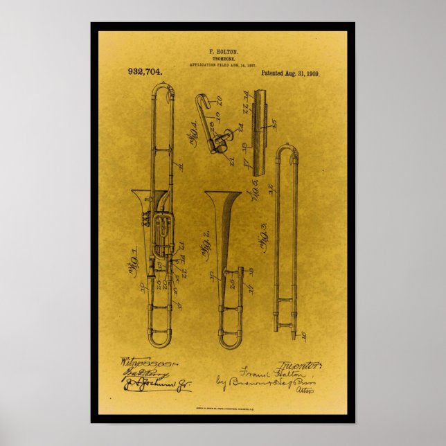 Vintages Design Retro Trombone-Patentdruck Poster (Vorne)