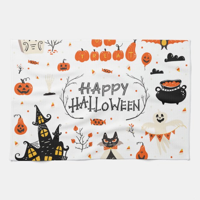 Vintages Design von Halloween Elements im Set Geschirrtuch (Horizontal)