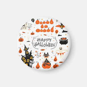 Vintages Design von Halloween Elements im Set Magnet