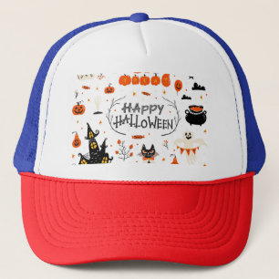 Vintages Design von Halloween Elements im Set Truckerkappe