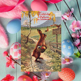 Vintages deutsches Frohe Ostern-Kaninchen Feiertagskarte
