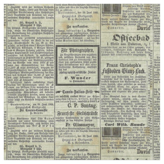 Vintages deutsches Zeitungsgewebe Stoff (Nahaufnahme)