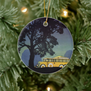 Vintages Deutschland, Gelber Bus bei Nacht, Reisek Keramikornament