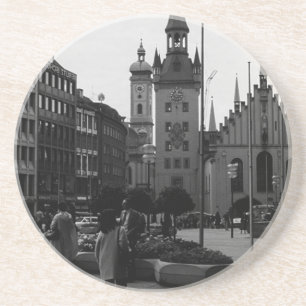 Vintages Deutschland Münchner Kirche Marienplatz Getränkeuntersetzer