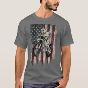 Vintages Dirt Bike American Flag Motocross Biker T-Shirt