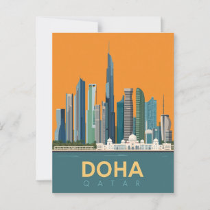 Vintages Doha-Katar Skyline-Reiseplakat Postkarte