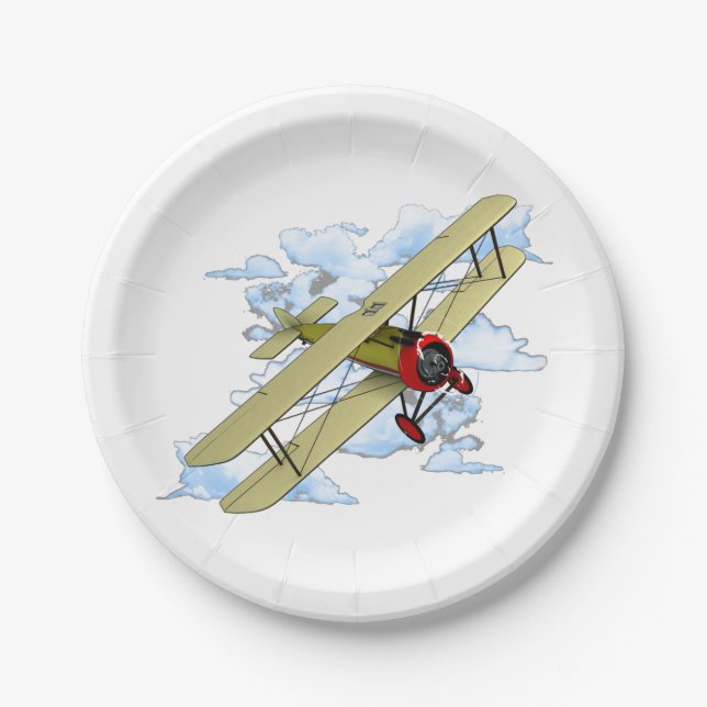 Vintages Doppeldecker-Fliegen Pappteller (Vorderseite)