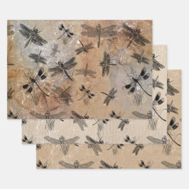 Vintages Drachenfliegengestörtes Entomologie-Muste Geschenkpapier Set