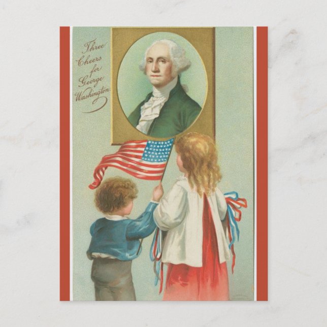 Vintages Drei-Gruß für George Washington Postkarte (Vorderseite)