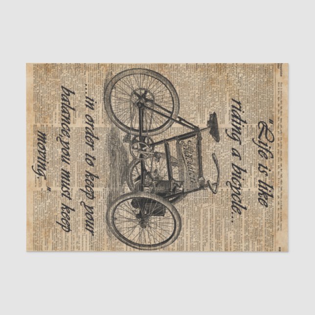 Vintages Dreiradwörterbuch-Kunst-Fahrrad-Zitat Seidenpapier (Vorderseite)