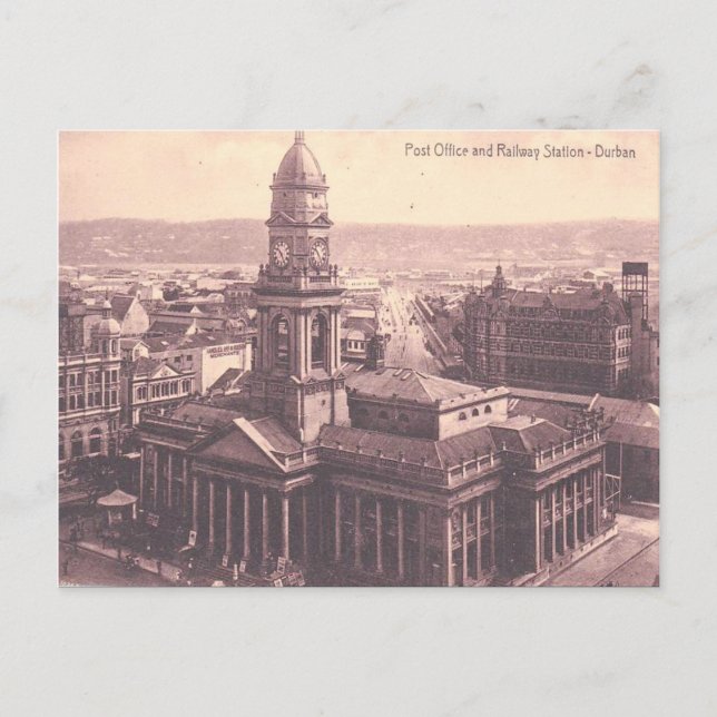 Vintages Durban, Postamt und Bahnhof Postkarte (Vorderseite)